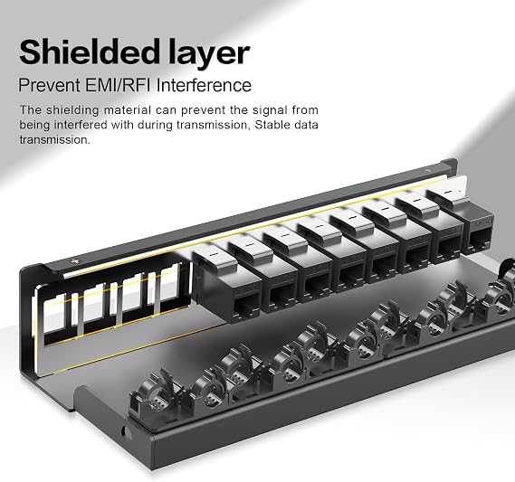 Patch Panel 12 Port with 12pcs Cat6 Keystone JackEC Listed Unshielded No Rust and Durable (1U 12Port Cat6 Keystone Jack Unshielded)