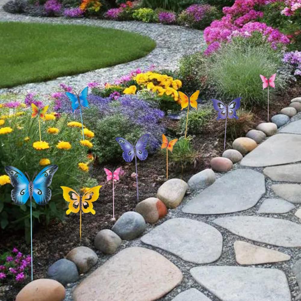 hogardeck Garden Decor for Outside, Set of 10 Metal Butterfly Decorative Garden Stakes for Spring Decor, Yard Art Garden Decorations for Outdoor Lawn Pathway Patio thumbnail 6