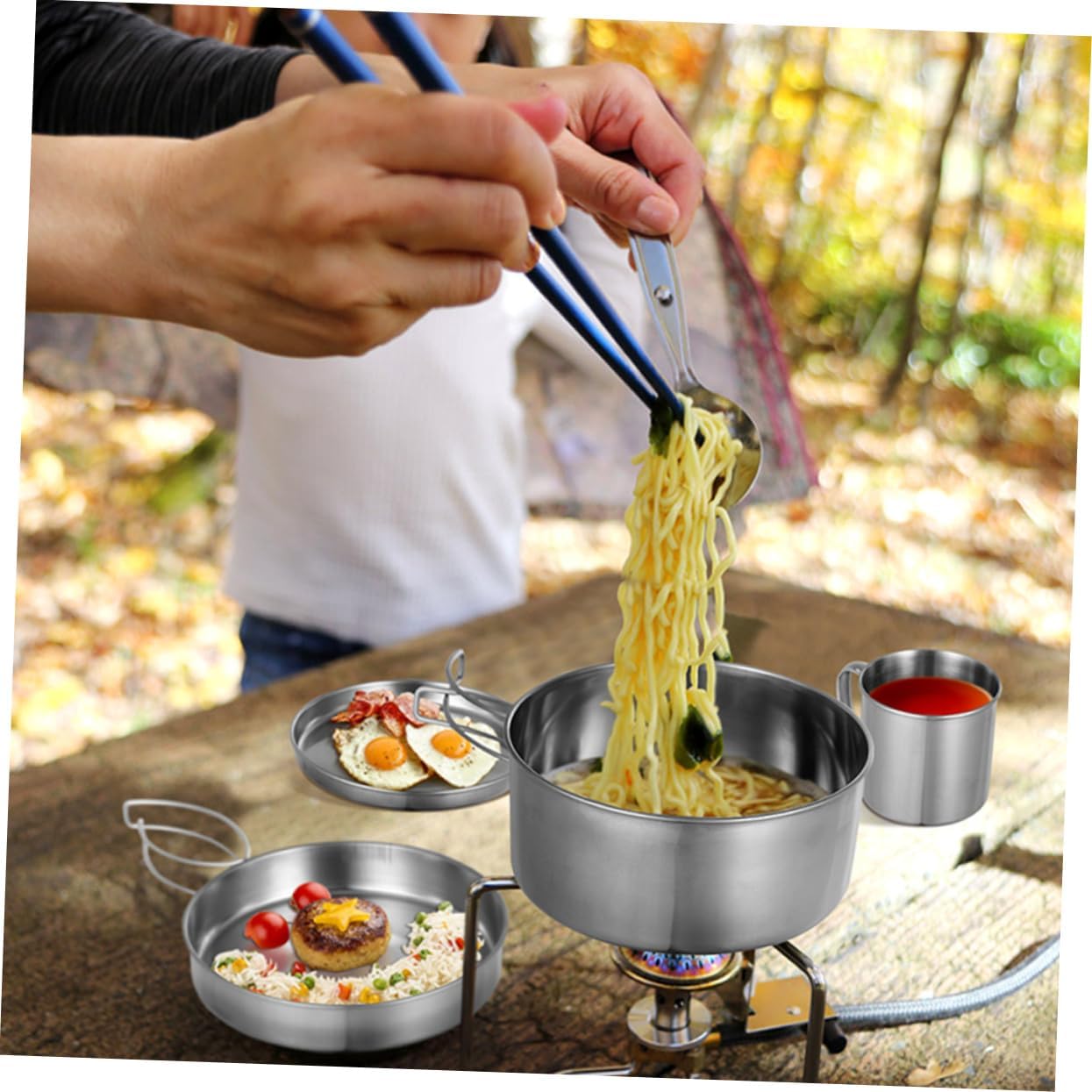 Yardwe Portable Camping Cookware Space-Saving Compact Lightweight for Camping Gear Outdoor Cooking Supplies Pans Kit