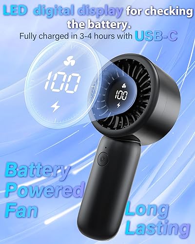 Miniatura 4 de Ventilador de mano portátil, pequeño ventilador de mano turbo personal, potente, refrescante, cordón, recargable por USB, 5 velocidades, maquillaje,