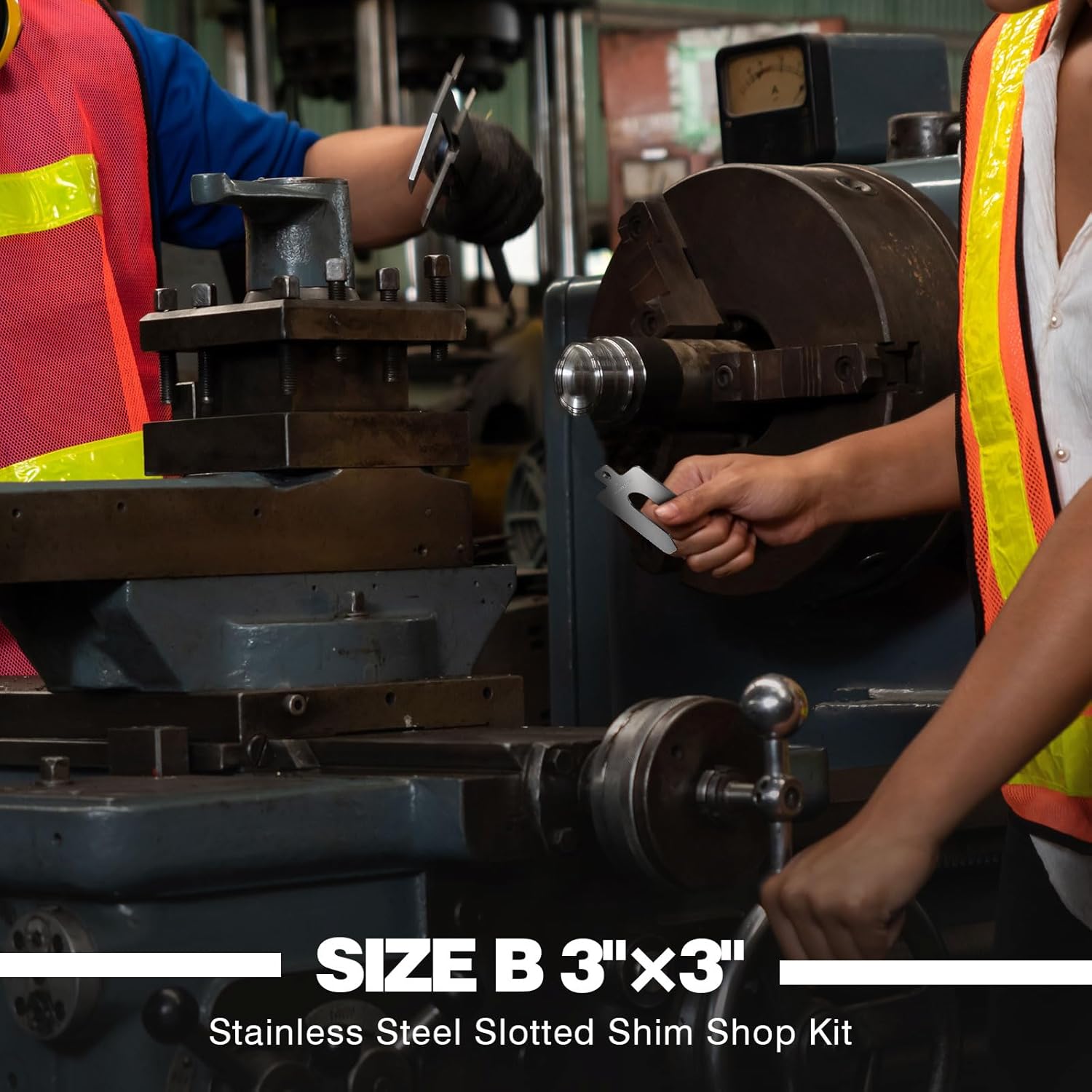 Shimeyao 130 Pcs Size B 3" X 3" Shim Kit 304 Stainless Steel Slotted Shim with Transparent Storage Box Assortment Metal Shims for Leveling Shop Kit Replacement Pack