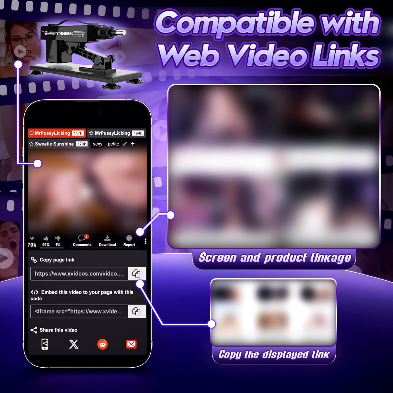 AI Sex Machine Thrusting Machine Dildo Machine Video Interaction with APP Control, Automatic Dildos Machine Thrusting Machine with 3 XLR Connector, Fuck Machine Couple Sex Toy 8 Attachments