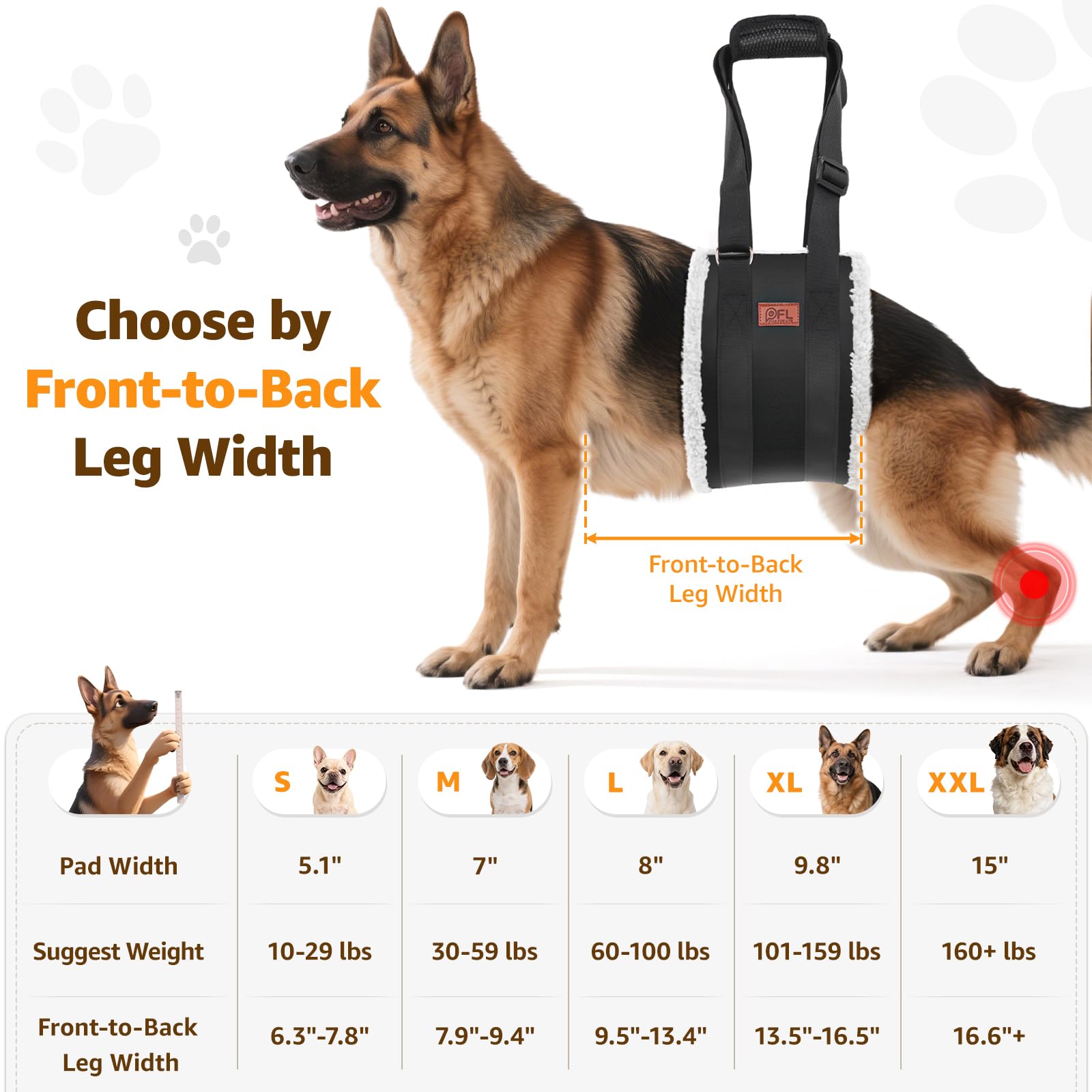Arnés de elevación ajustable para perros grandes de 4 a 150 libras, soporte de elevación y arnés de rehabilitación para patas traseras débiles, soporte suave para patas traseras que ayuda a personas