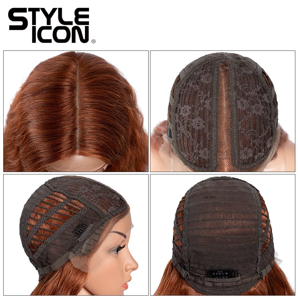 Style Icon 102 cm, super długa, kręcona, koronkowa peruka dla kobiet, T-Part z dzieckiem, syntetyczne włókna odporne na wysokie temperatury, w stylu boho, falowane (130T)