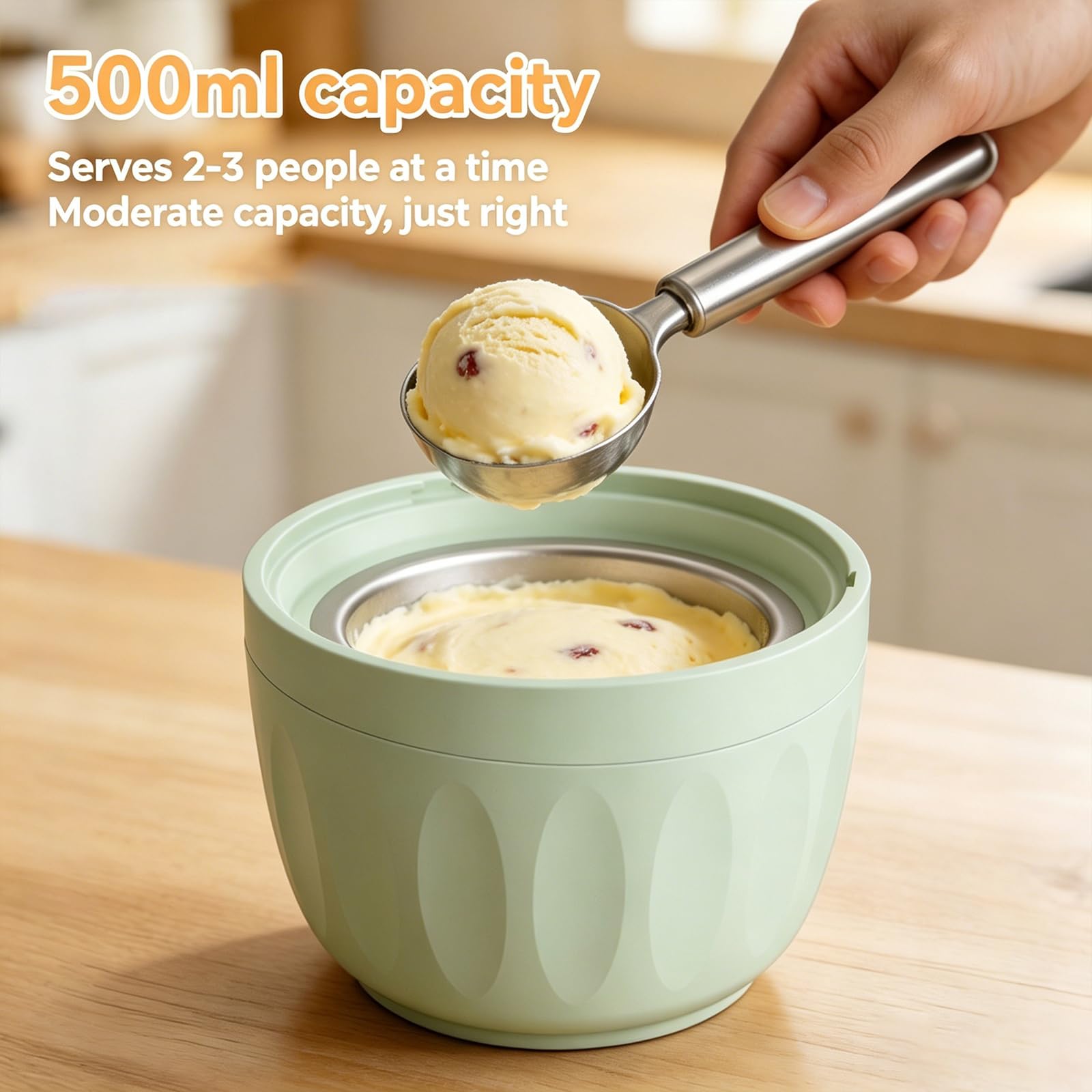 Piccola Gelatiera Domestica, Solo 15 Minuti, Yogurt Gelato Elettrico da 500ml, Facile Dessert Maker con Un Solo Tasto per Famiglie per Yogurt Gelato Fatto in Casa