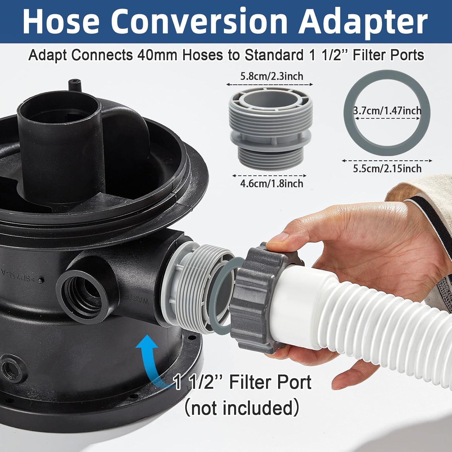 2 Pack 2026 Upgrade EVA Pool Hose with 40mm Hose to 1 1/2 Inch Inlet/Outlet Adapter Conversions for Above Ground Pools 6ft Long Swimming Pools Replacement Filter Hoses for Pool Pumps (White)