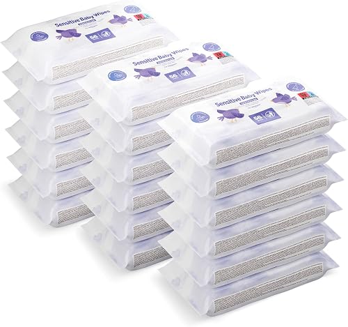 by Amazon Lingettes bébé sensibles, 1008 lingettes, non parfumées, lot de 18 paquets de 56 - 1