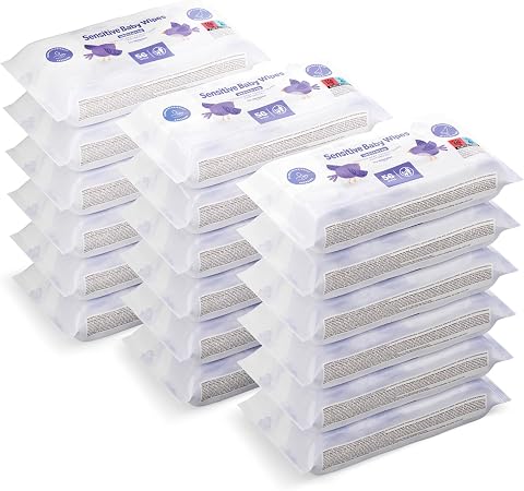 Amazon 1008 Salviettine Umidificate Ultra Sensitive per Neonati, Senza Profumo, 18 Confezioni da 56
