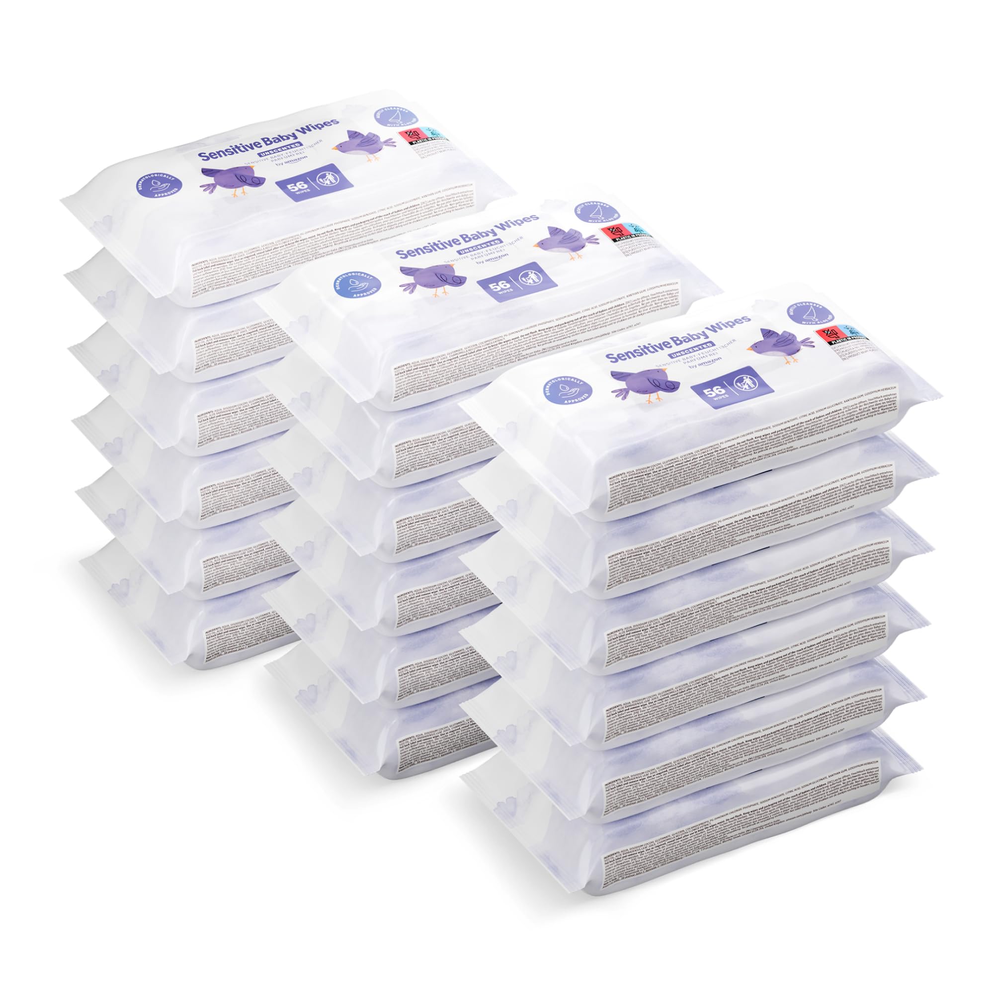 Amazon 1008 Salviettine Umidificate Ultra Sensitive per Neonati, Senza Profumo, 18 Confezioni da 56, (in Precedenza un Marchio Mama Bear, Stesso Prodotto)