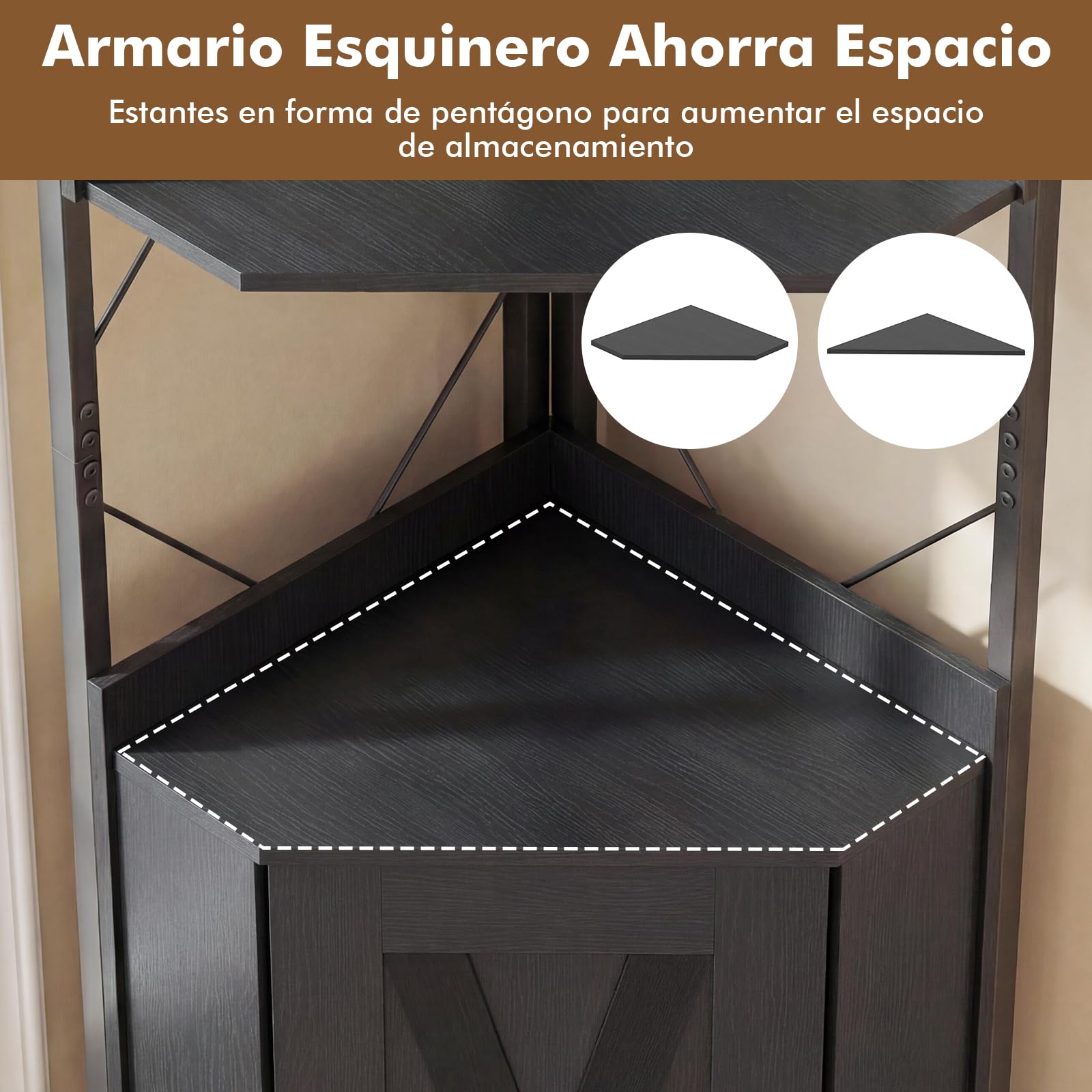 COSTWAY Estantería Esquinera de 5 Niveles, Armario Esquinero con Puerta, Estantería Librería Salón Oficina Dormitorio, 38 x 38 x 180 cm, Industrial (Negro)