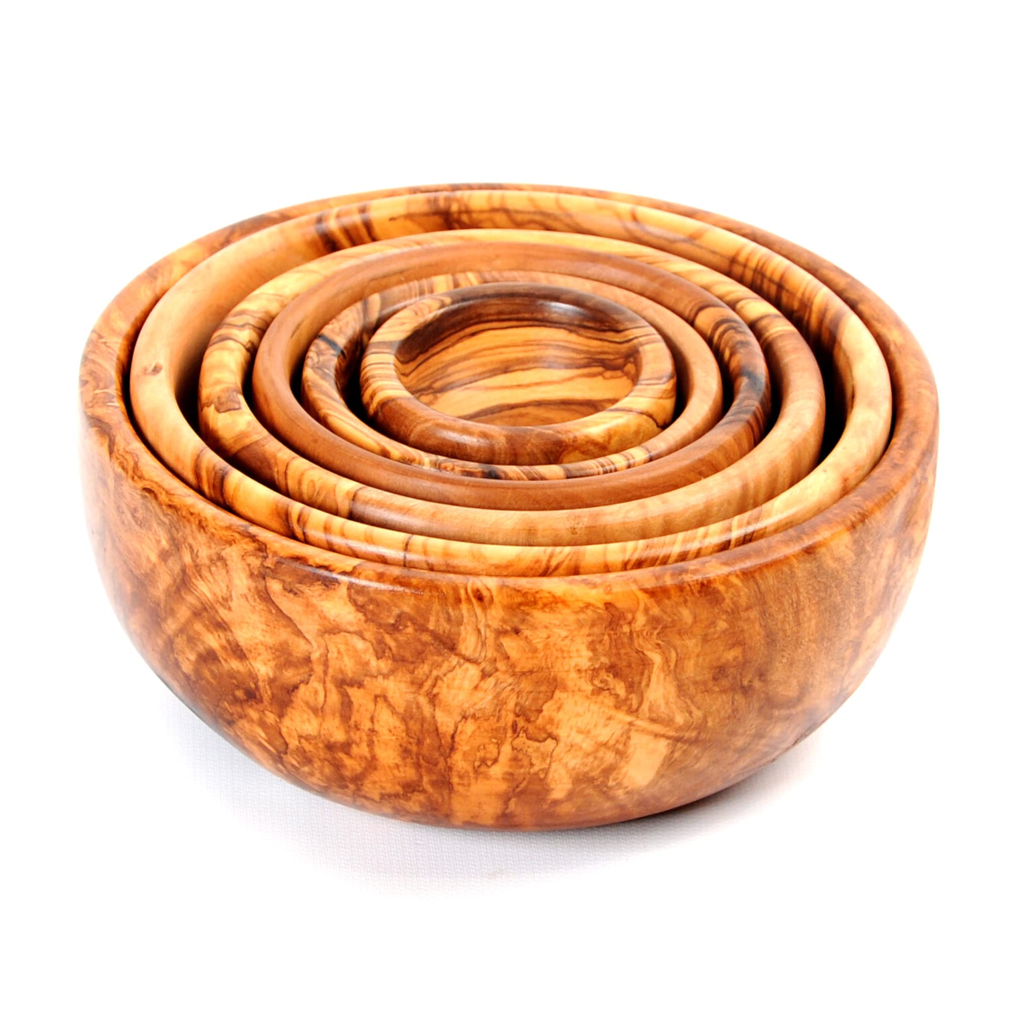 BeldiNest Stackable Handcrafted olive wood Bowls for Salad, Pasta, Fruit -Acai Smoothie, Snak, Nuts, Wooden Kitchen Nesting Bowl Set - Diameters: 6.25