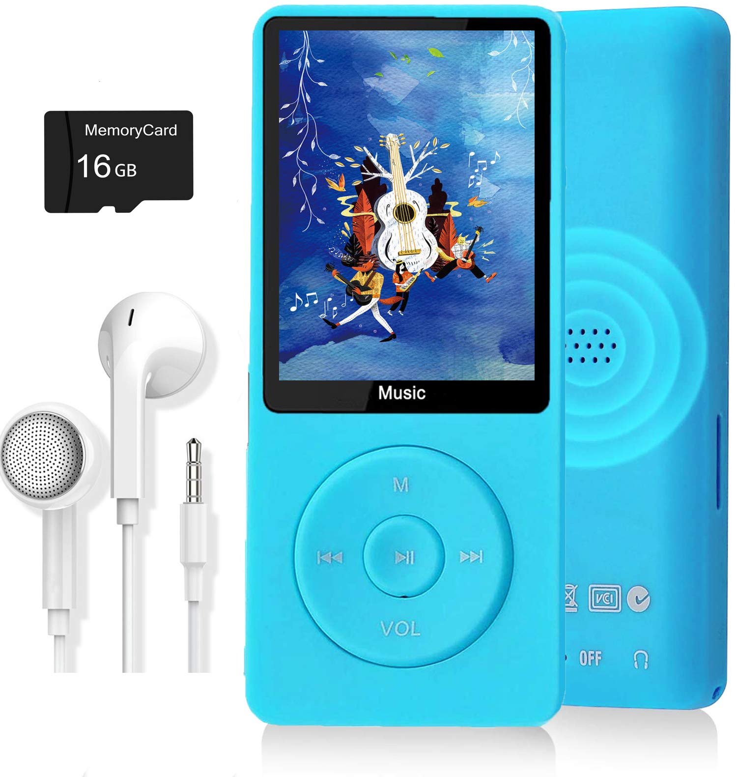 MP3 Player, Music Player with 16GB Micro SD Card, Build-in Speaker/Photo/Video Play/FM Radio/Voice Recorder/E-Book Reader, Supports up to 128GB