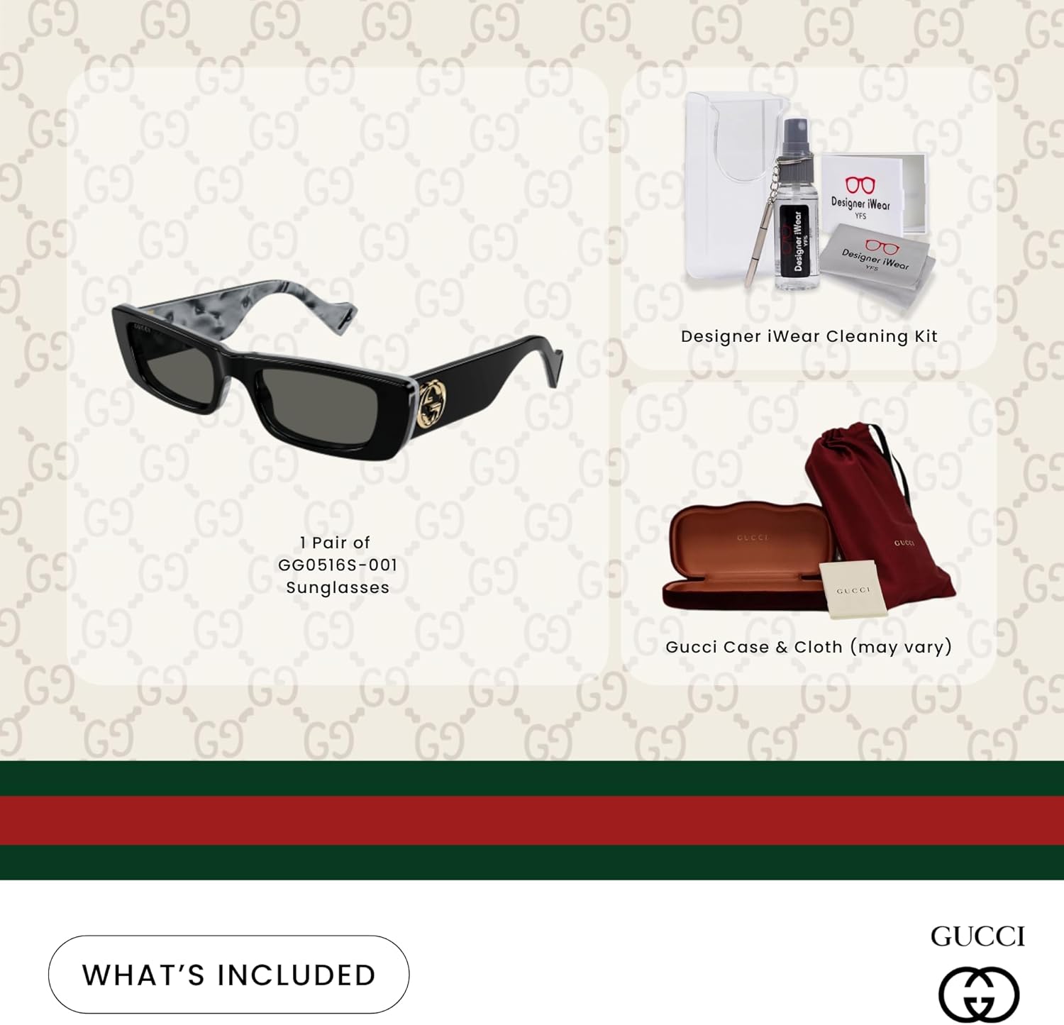 Gucci GG0516S Square Sunglasses for Women +BUNDLE with ACCESSORY EYEWEAR KIT - Image 2