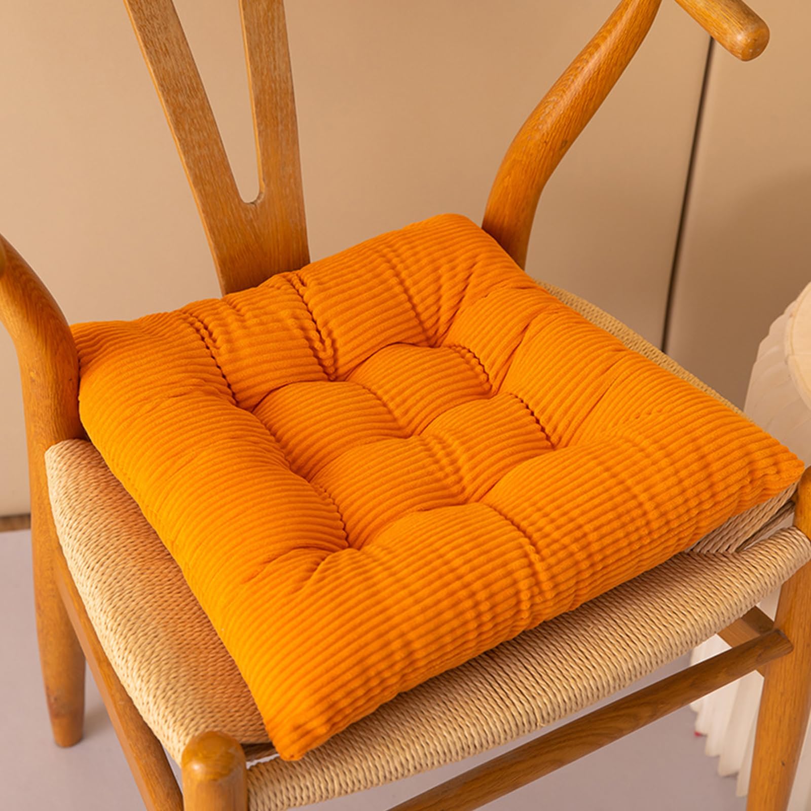 Gerippte Samtkissen für Sofa, rutschfeste Kissen mit Bändern, quadratisches Plüschkissen für Kinder und Erwachsene, bequeme dekorative Kissen (Orange, 50 cm)