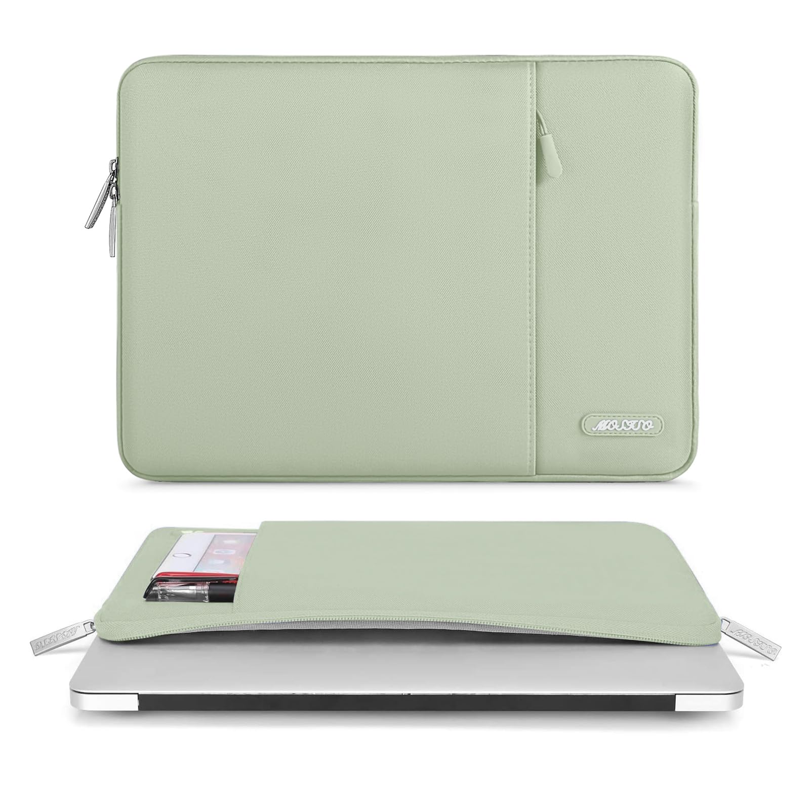 MOSISO Funda Portátil 13 Pulgadas, Laptop Bolsa Compatible con MacBook Air M5 M4 M3 M2 M1 2026-2018/Neo/Pro M2 M1 2026-2016, Bolsa Vertical Poliéster Ordenador con Bolsillo, Verde Salvia