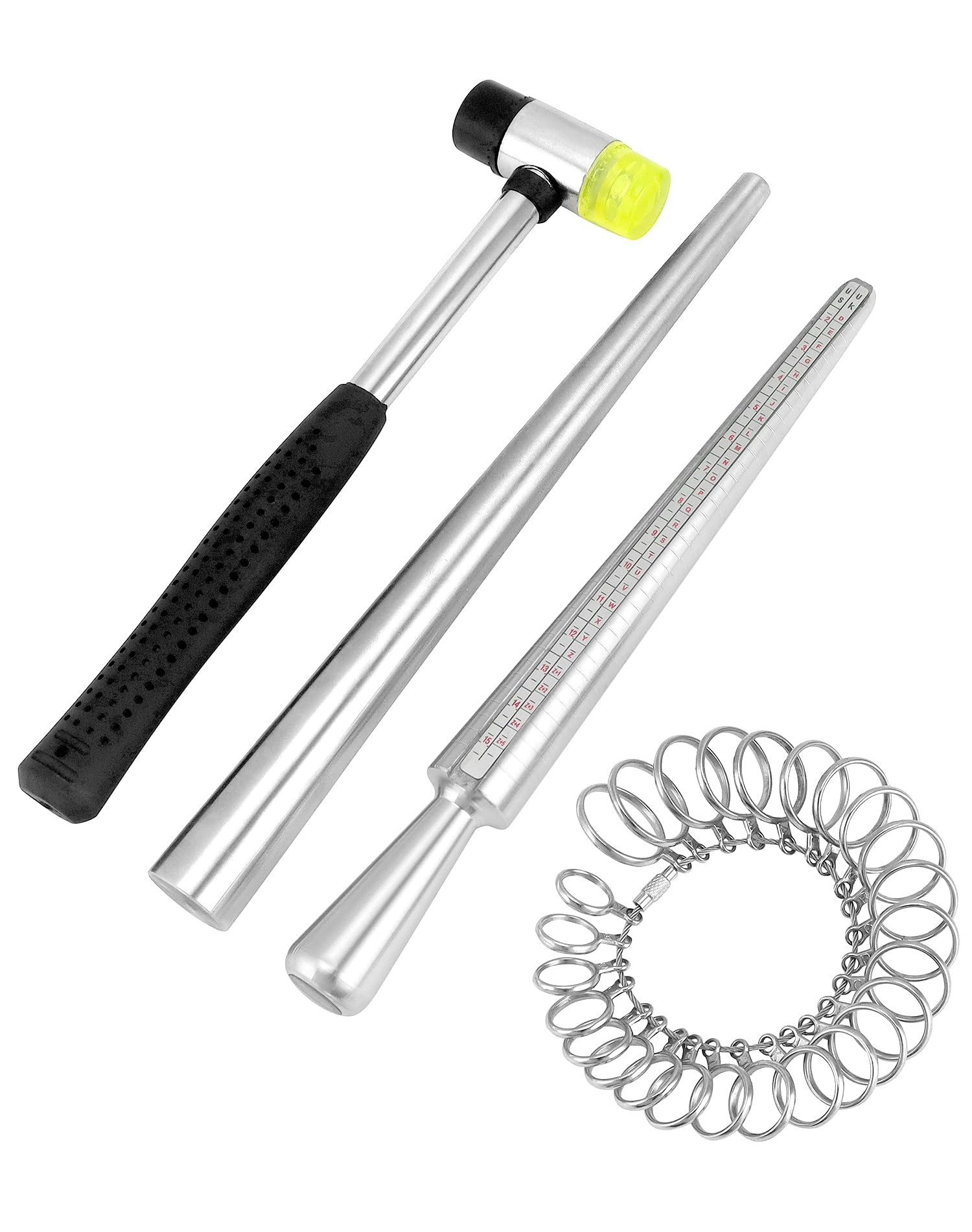 QWORK® 4 pièces jauge Anneaux Outil de Bague, Mesure Bague Doigt, maillet en Caoutchouc, Outil de Fabrication de bagues