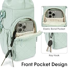 sportsnew Quilted Water Bottle Holder with Strap 32oz 40oz Insulated Water Bottle Pouch Carrier Sling Bag with Phone Pocket Tumbler Bag Cup Sleeve Crossbody Pouch for Walking Hiking, Quilt Green