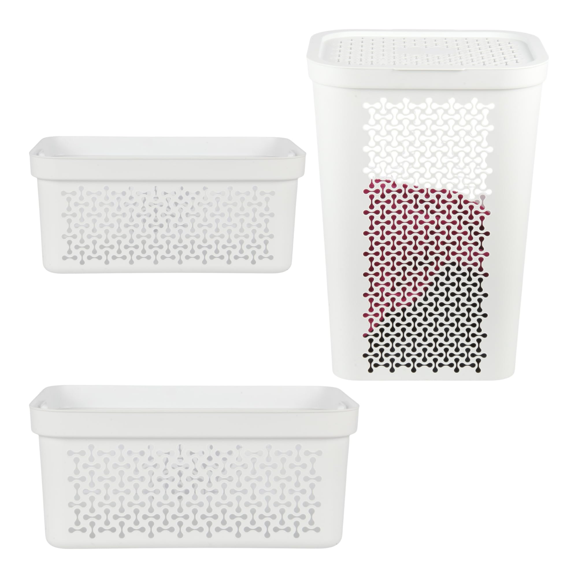 3 Piece Laundry Basket Set โ 20L + 30L + 60L Laundry Hamper with Lid โ Plastic Washing Baskets with Handles & Ventilated Design โ Laundry Sorting System for Home, Bathroom, Bedroom (White)