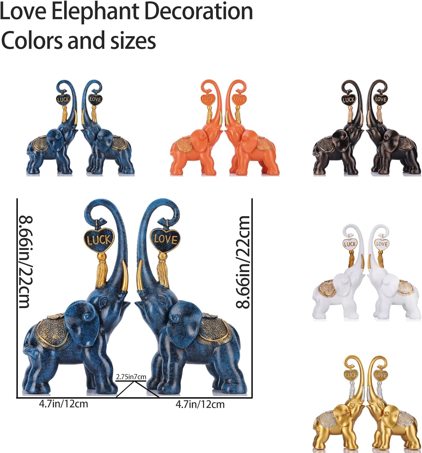 Orange Elephant Statue 2-Piece Set, Love Elephant Sculpture, Home & Office Decor, Shelf Decor Aesthetics - Image 2