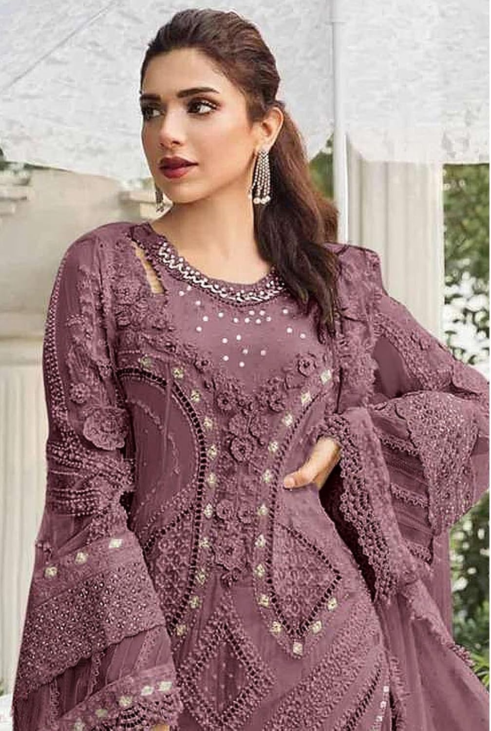 Women’s Eid Special Fox Georgette Salwar Kameez Suit Set with Dupatta Heavy Embroidered Festive Ethnic Wear