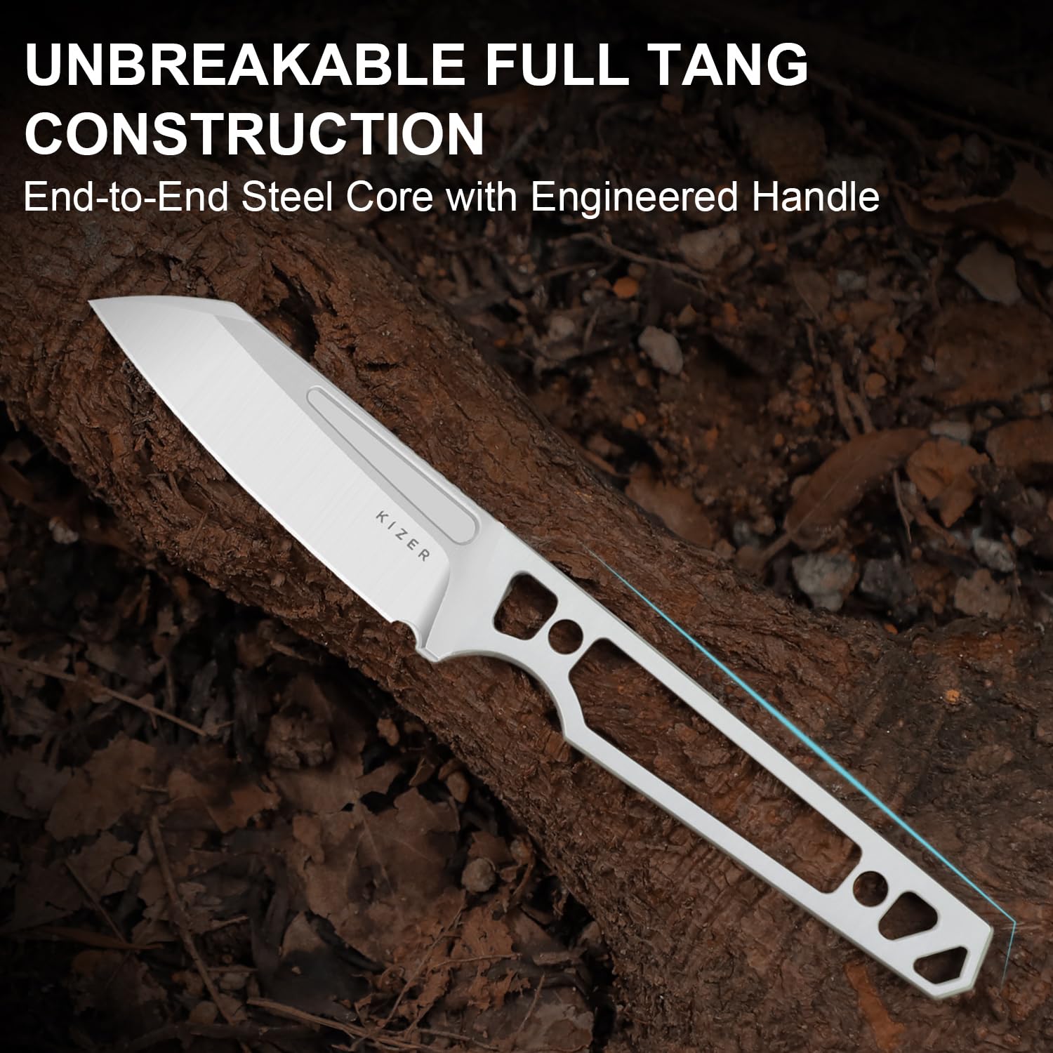 Kizer Phasmids Cuchillo de Hoja Fija con Funda, Hoja de Acero AEB-L de 7 cm, Cuchillo de Camping de Espiga Completa con Mango de Micarta Negra, Cuchillos EDC para Senderismo 1079A3