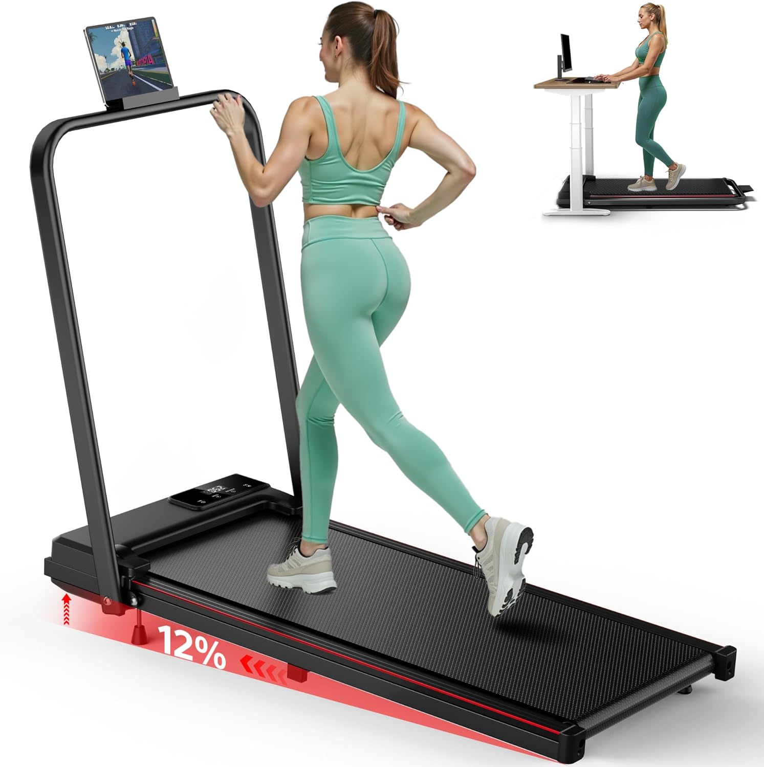 4.0/6.5/7.8MPH Walking Pad Treadmill with 12% Incline, Running Machine for Home, Under Desk Treadmill 300LBS Capacity, Portable Treadmills for Home, Office, Small Space