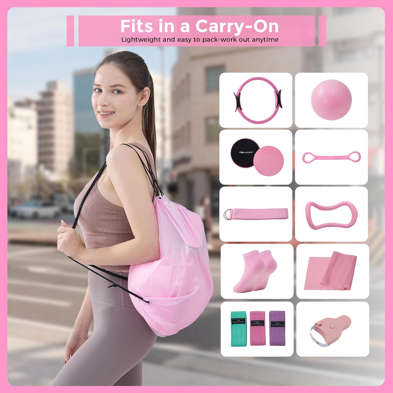 Pilates Equipment, Pilates Kit for Home Workouts, Pilates Ring and Ball Set for Women With 14.5" Pilates Ring, Ball, Resistance Bands, Sliders, Yoga Strap & Ring, Socks, Measure Tape, Stretch Band Bag