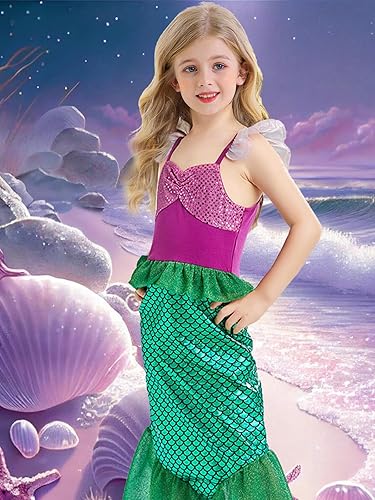 Miniatura 4 de Eledobby Ariel Costume for Girls Little Mermaid Dress Halloween Outfit Princess Mermaids Dress Up Birthday Party Clothes