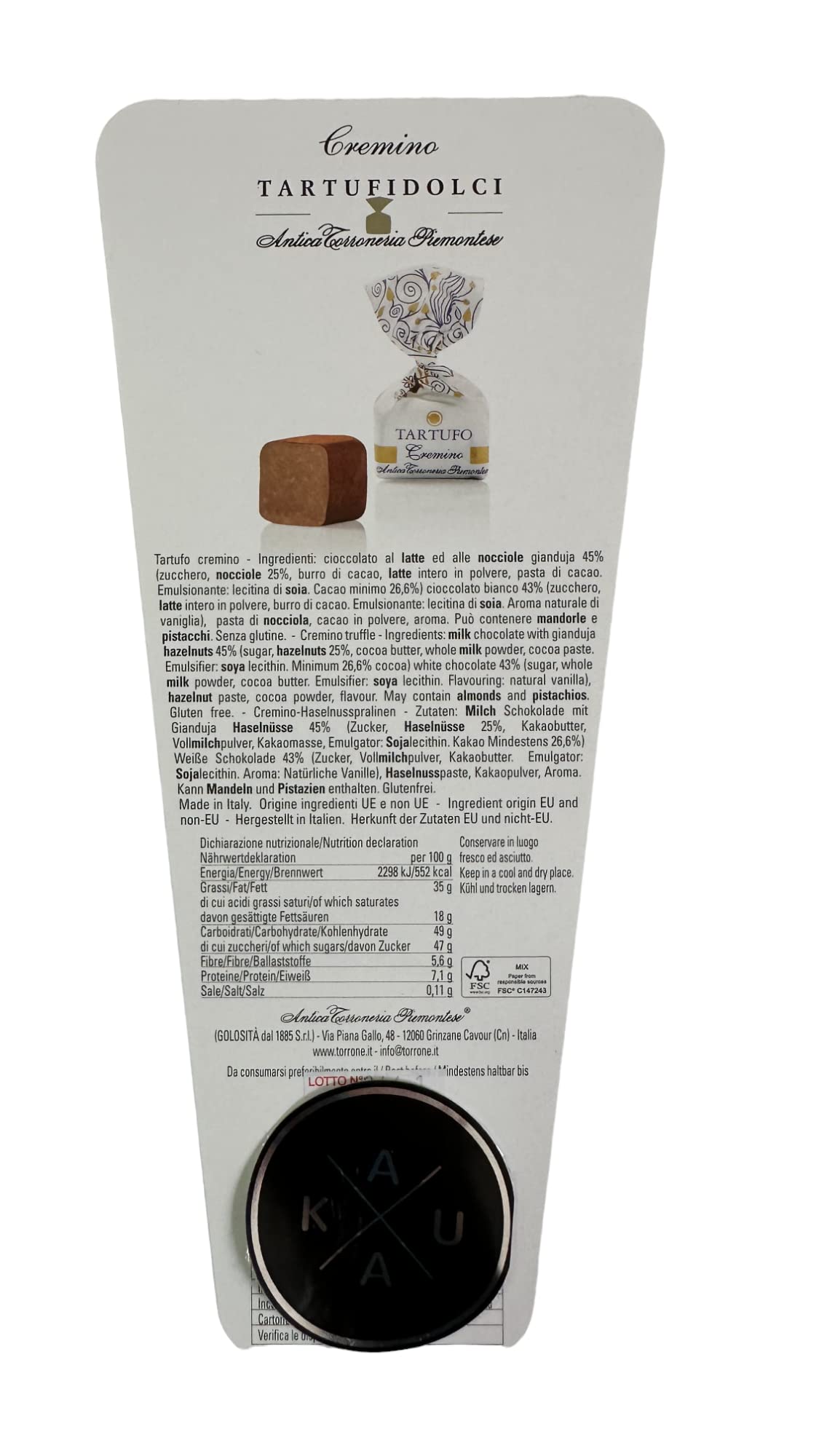 Antica Torroneria Piemontese - Italienische Tartufi dolci cremino, Kaukau Edition, 1kg Beutel, köstliche Vollmilch-Schokoladentrüffel mit Gianduiacreme. Feine italienische Nougat Tartufo