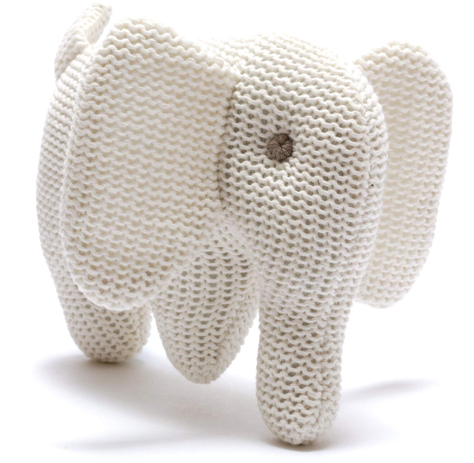 Best Years | Knitted Organic Cotton White Elephant Baby Rattle | Newborn Toys | Baby Safe from Birth | Machine Washable | 8cm x 12cm | Ethically Sourced