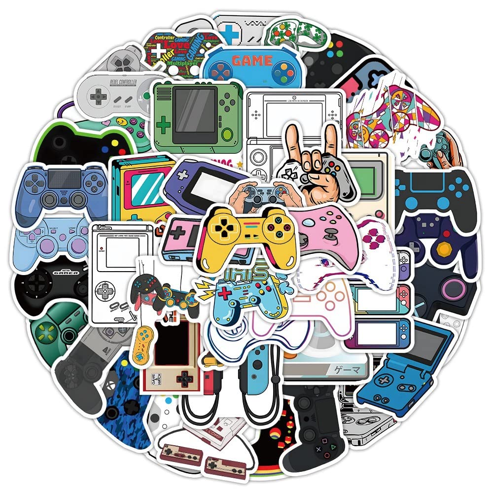 50Pcs Gamepad Stickers Laptop Car Scrapbook Phone Skateboard Suitcase Luggage Bike Space Game Stickers Vinyl Waterproof Aesthetic Personalised Stickers for Teens Boys Girls Adults Children