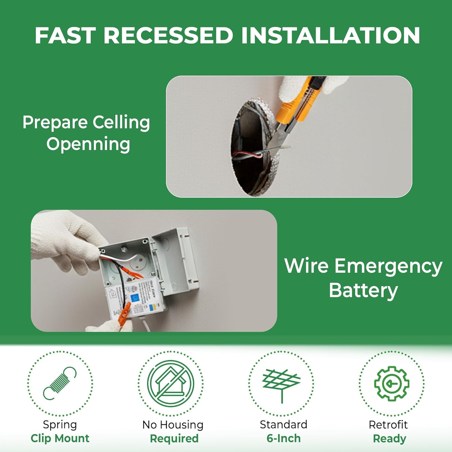 E2 LIGHTING 8-Pack 6 Inch LED Recessed Downlight w/Emergency Battery, 8W–16W & 3 CCT Tunable 30K/40K/50K, Dimmable Commercial Ceiling Light Fixture, 800–1600 Lumens, 120–277V (8)