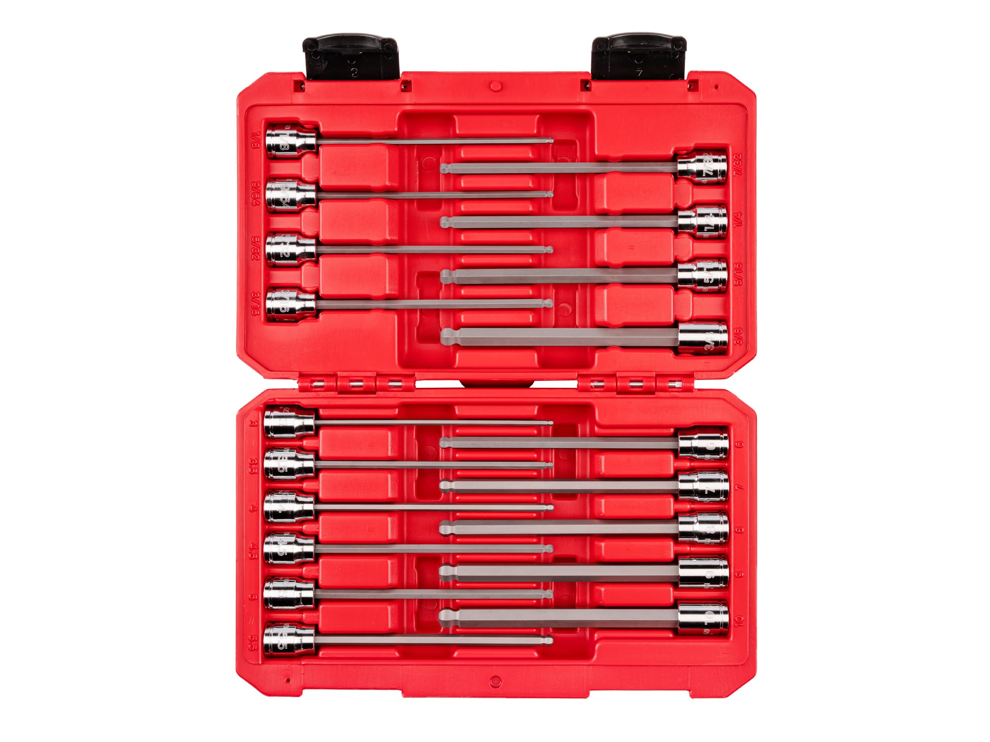 TEKTON 3/8 Inch Drive Long Ball End Hex Bit Socket Set with Case, 19-Piece (1/8-3/8 in., 3-10 mm) | SHB91321