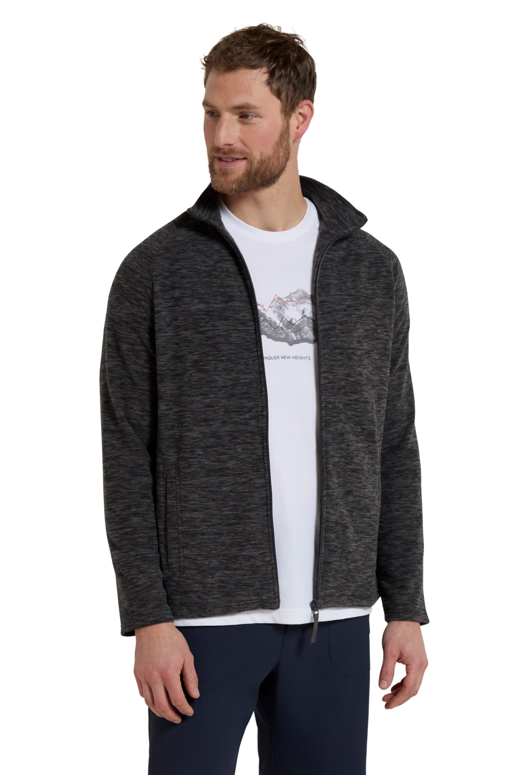 Mountain Warehouse Snowdon Mens Full Zip Fleece - Midlayer Pullover, Breathable Jacket, Soft Outerwear, Smooth Fleece Top - For Spring Summer, Travelling Charcoal 3XL