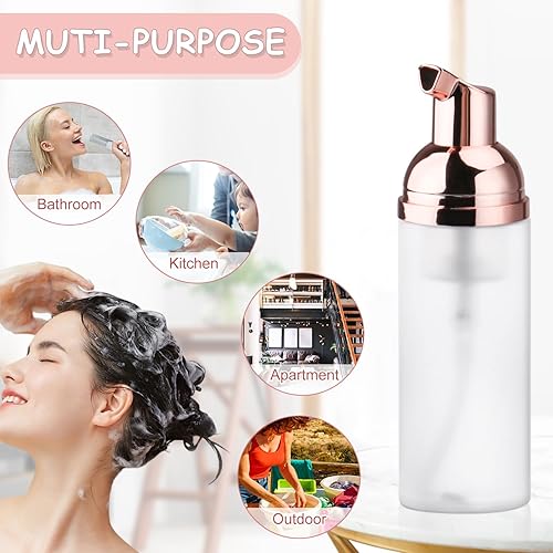 Miniatura 6 de 5 botellas de espuma esmerilada de plástico transparente de 1.7 fl oz1.7 oz con cabezal de bomba de oro rosa, mini dispensador de jabón, botellas