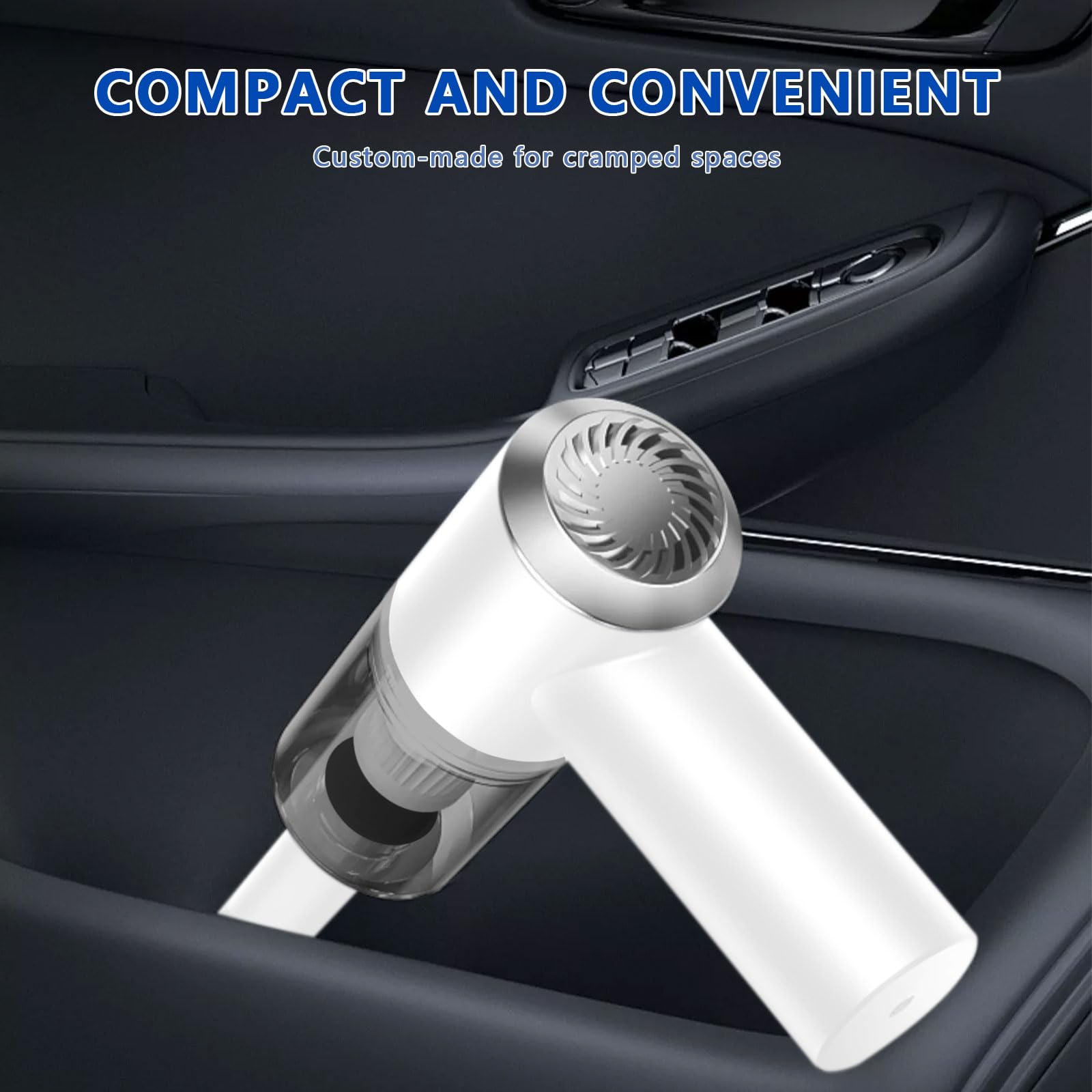 Primizia Mini Aspirador Coche Potente, Aspiradora sin Cable Carga USB, Vacuum Cleaner de Coche Inalámbrico Potente (6000 Pa, 120W,7.4V),Blanco