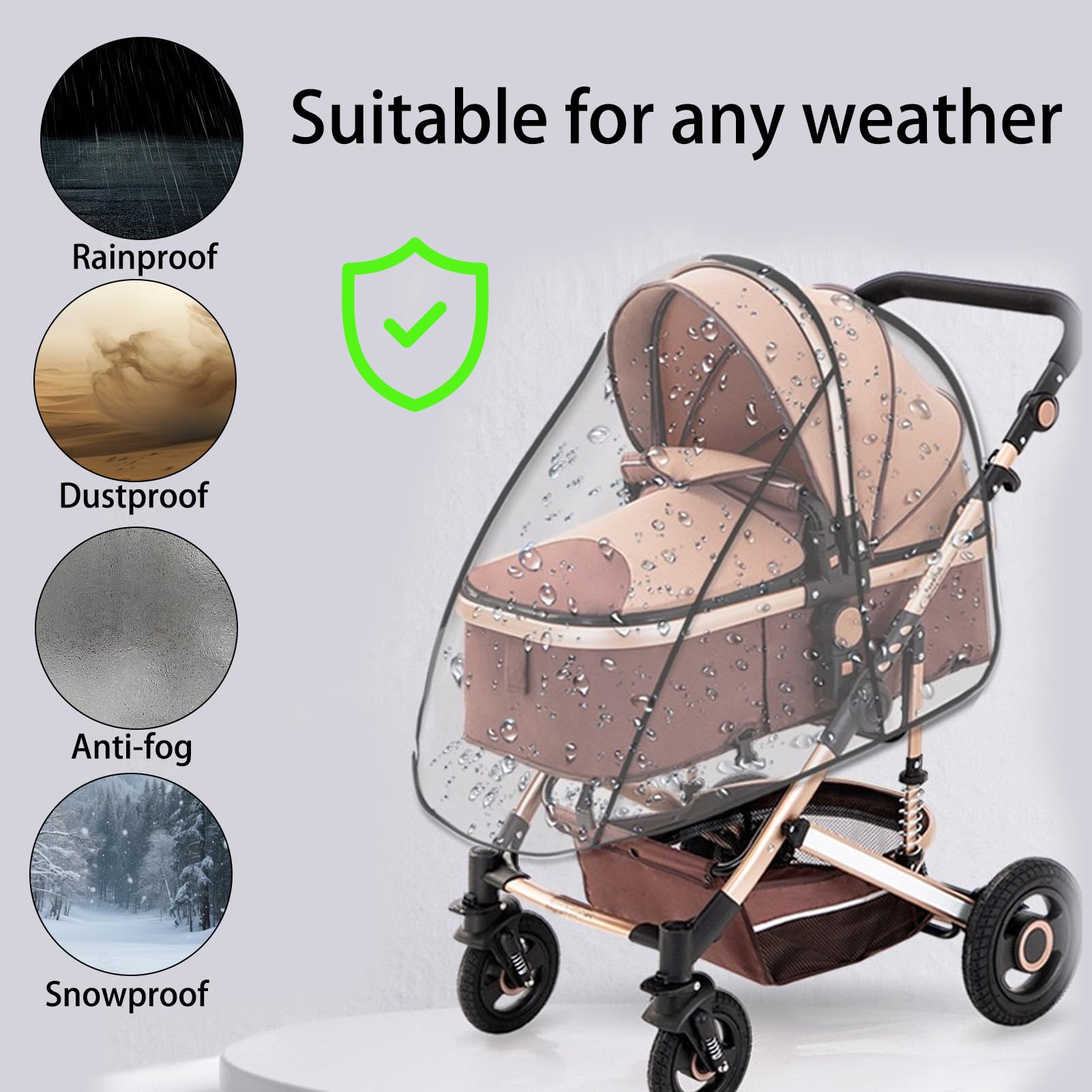 Universal Rain Cover for Pushchair Rain Cover for Pram with Clear EVA Protective Design Lightweight Stroller Cover for All Season Weather Shielding Universal Pram Rain Cover for Daily Outdoor Travel - Image 4