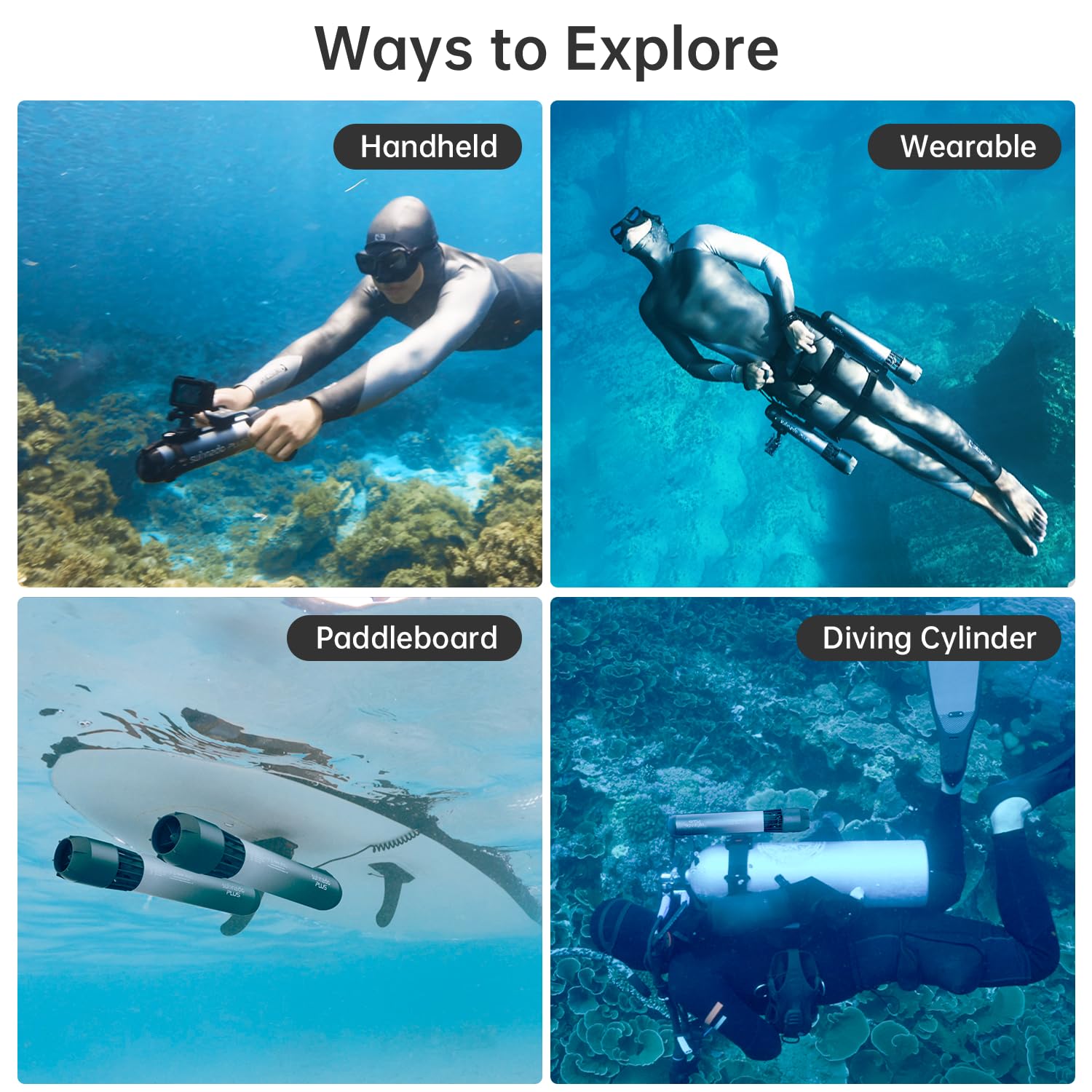 Waydoo Subnado Plus Scooter Submarino, Scooter Acuático con Motor de 800W y Batería de 144Wh, hasta 60 Min de Autonomía, Ligero y Portátil con Carga Bidireccional para Buceo y Snorkel