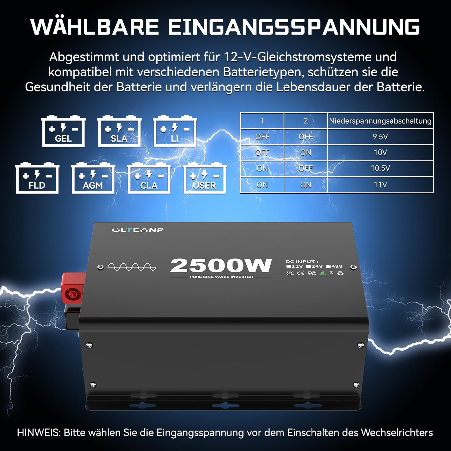 Dimensions of the inverter and included accessories