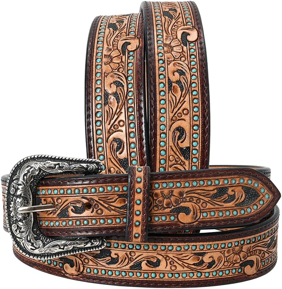 American Darling Beautifully Hand Tooled Tan Genuine Leather Belt Men and Women Western with Removable Buckle