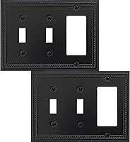 Vista 17 de Cubierta de Interruptor de Luz de Tomacorriente Dúplex Individual Belaire de Metal con Cuentas para Pared, Paquete de 4 Latón Antiguo 1 Gang