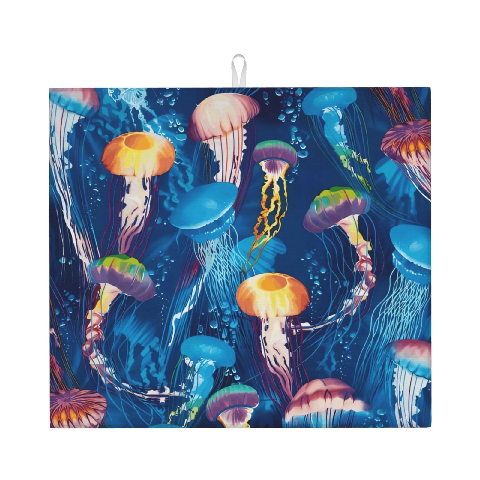 YYHWHJDE Colored Jellyfish Prints Kitchen Drying Mat - Absorbent Dish Drying Throw with Vibrant Prints, Quick-Dry Countertop Layer for Dishes & Appliances - Non-Slip & Foldable