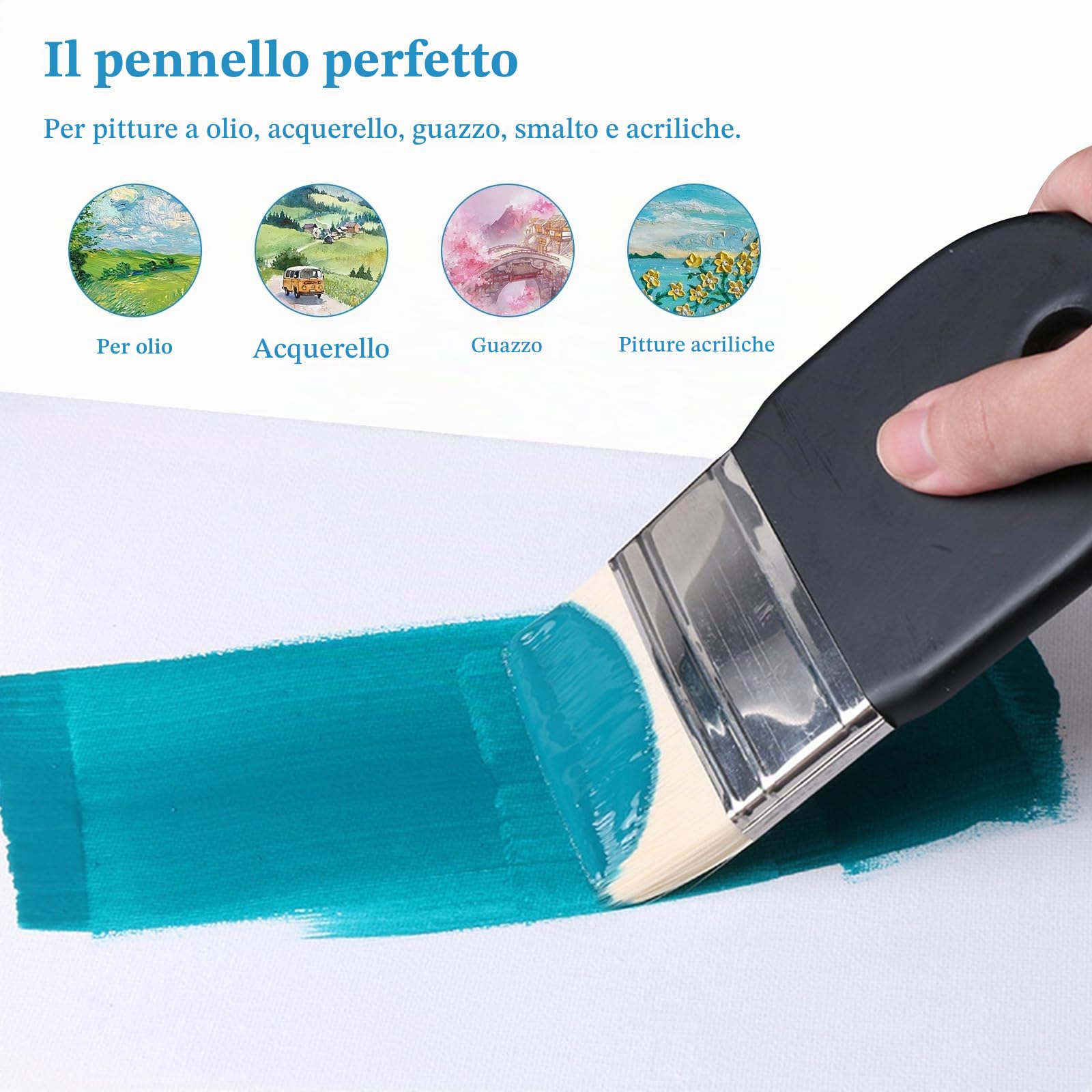 3 Pezzi Pennelli Piatti Pennello a Piatto in Nylon da 3.5 cm 5.5cm 7.5 cm di larghezza Pennelli Appesi di Vernice ad Olio Pennello per Pittura Pagaia per Pittura Acrilica Acquerello