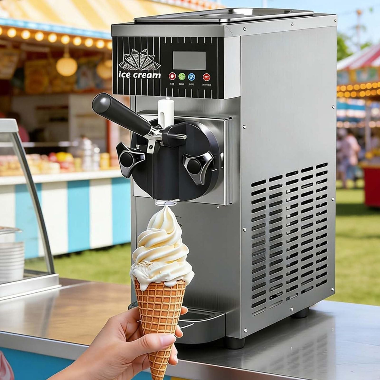 Drmoxin Single Flavor Ice Cream Machine, 4-5kg/H Output, 2.5L Refrigerated Hopper,Freezing Tank, Auto Clean, LCD Panel, 450W Countertop Soft Serve Ice Cream Maker Stainlesssteel