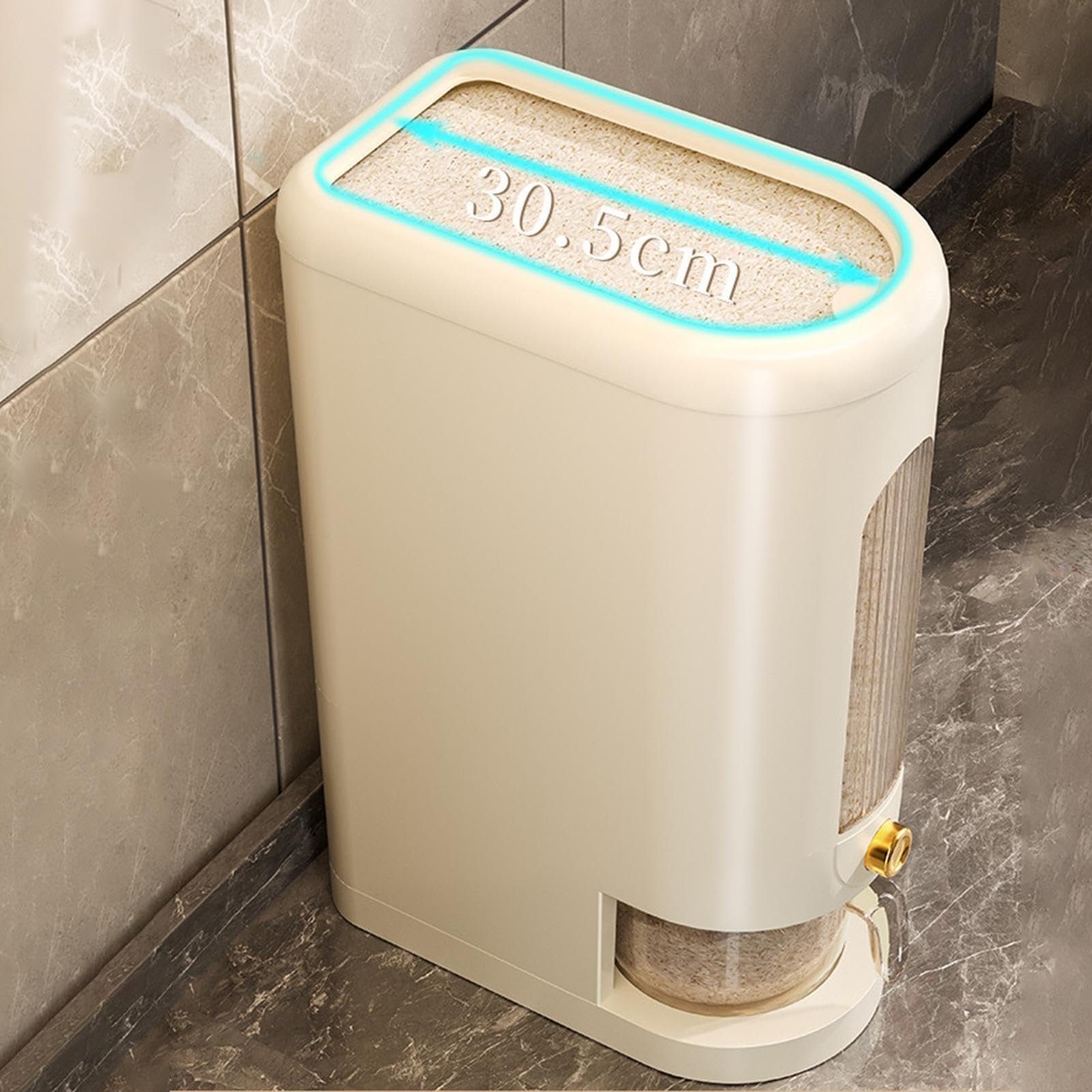 Dispenser di riso con coperchio e misurino, capacità 5 kg, porta riso automatico per piano di lavoro della cucina, dispensa, frigorifero, armadio