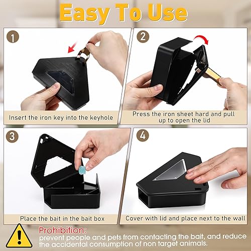 Miniatura 6 de Qualirey 6 unidades de estación de cebo para mouse con llave requerida, trampas para ratones, cajas de cebo, estación de ratones para ratones