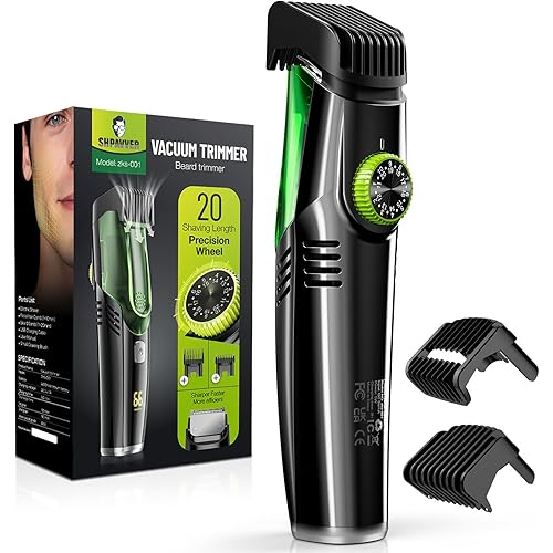 Beard Trimmer for Men for Less Mess: Vacuum Mustache Trimmer with Adjustable Length Comb- IPX7 Waterproof -Rechargeable Built-in Electric Trimmer for Beard, Mustache and Stubble