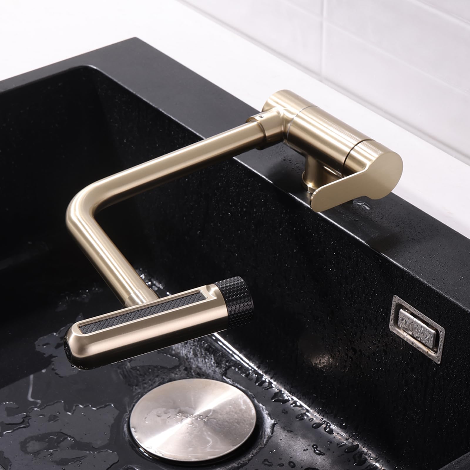 XJTNLB Grifos Abatibles Cocina Negro Grifo Monomando De Cocina Plegable para Ventana Frontal Grifos Fregadero Abatibles Acero Inoxidable 6 Modos