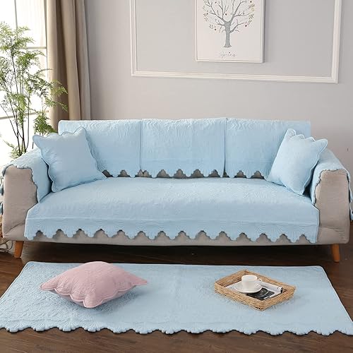 Miniatura 4 de Funda de sofá de algodón con bordado de hojas y flores, antideslizante, acolchada, protector de muebles para perros, niños y mascotas, lavable a