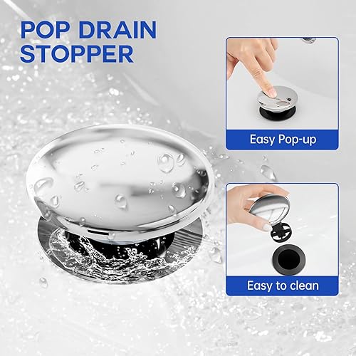 Miniatura 3 de Grifo clásico de baño de 8 pulgadas, grifos de baño para fregadero de 3 agujeros, grifo de baño de níquel cepillado generalizado con drenaje